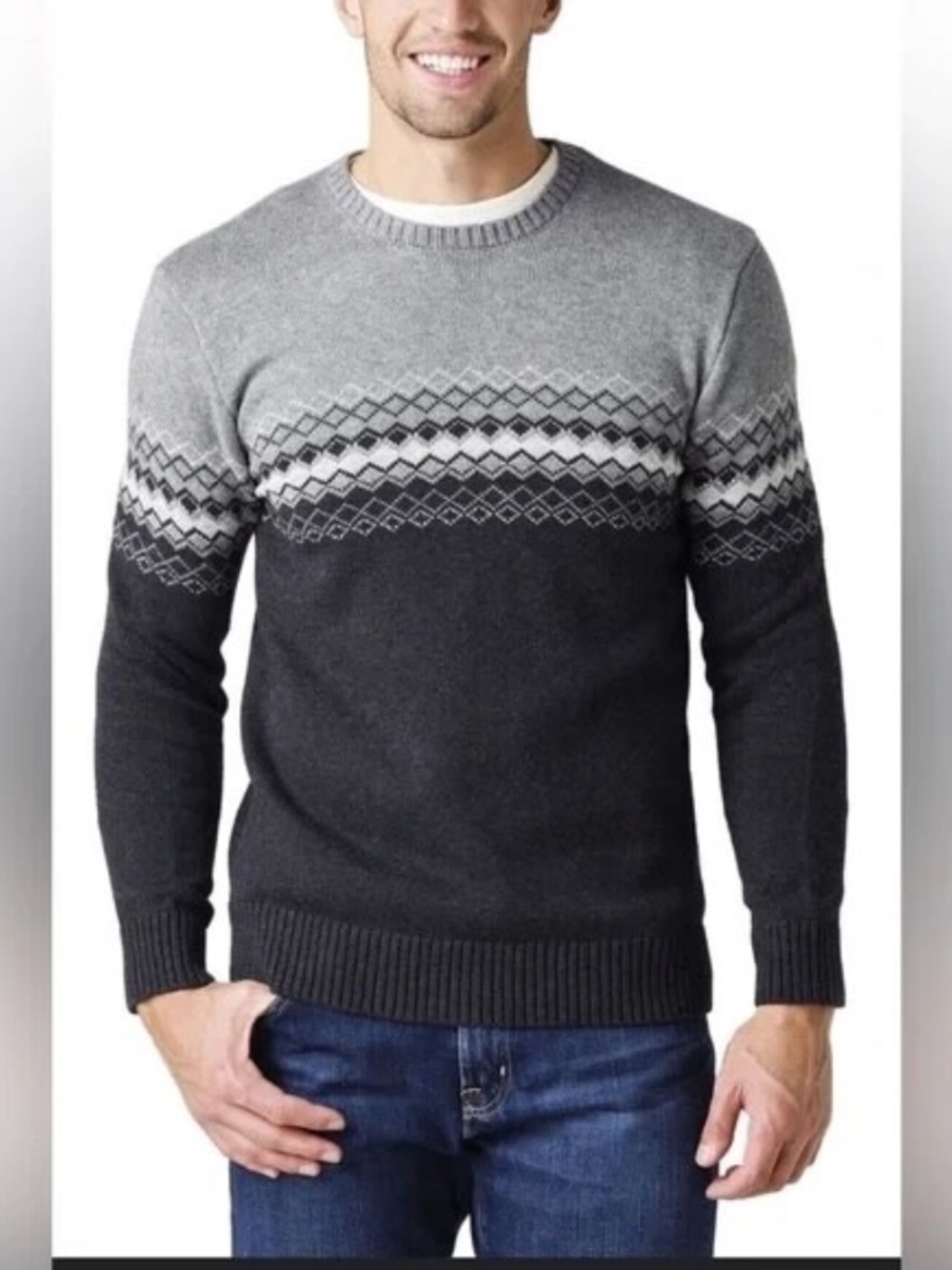 $178 - NWT - Rails Kieran Crewneck Heather Grey/Black Sweater Size L